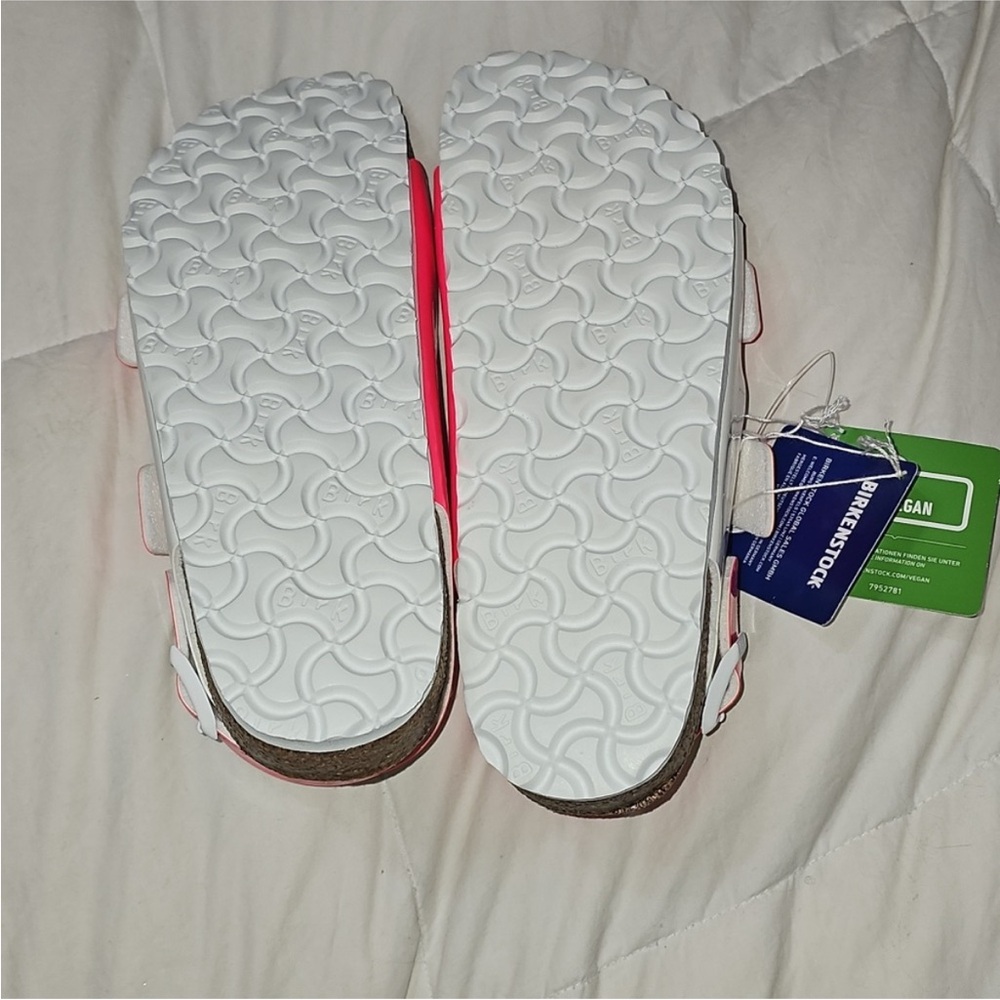 Birkenstock Womens Vegan Sandals L9-M7 40 Hot Pink & White Nwts - Picture 14 of 14